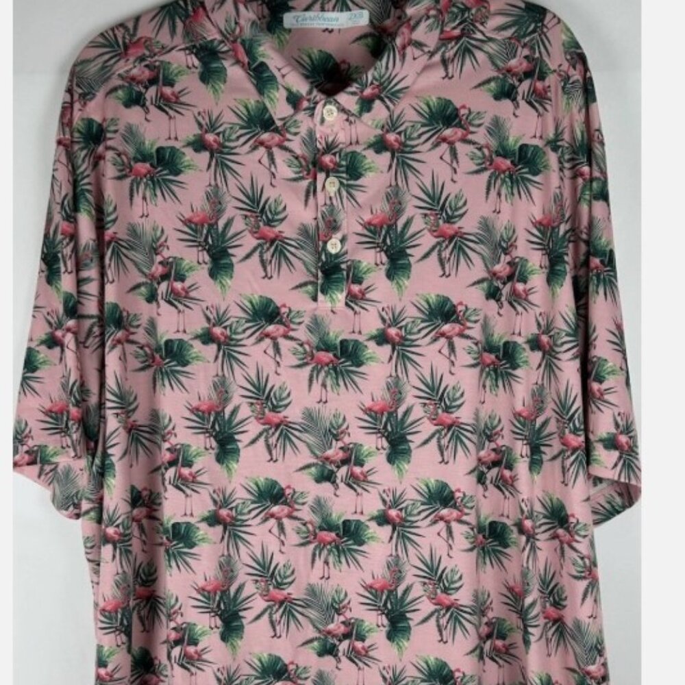 Caribbean Isle Breeze Performance Polo Flamingo Shirt Mens 2XB Golf Stretch